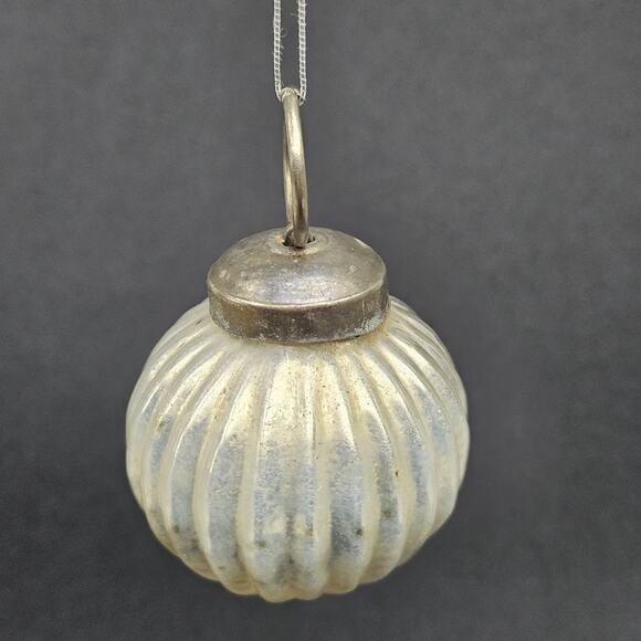 Vintage Mercury Glass Christmas Ornament Ribbed Silver Holiday Ball 2.5 Inch Rou - Picture 3 of 8